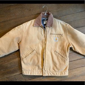 Vintage Carhartt Detroit Distressed Brown Blanket Lined Canvas Work Jacket
